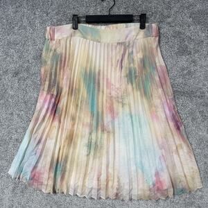 Worthington Skirt Size XL Multicolor Pleated Chiffon Midi Lined Pastel Boho